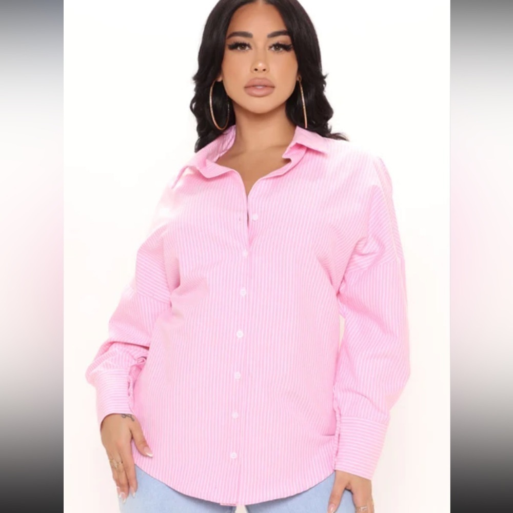 FASHION-NOVA long stripy shirt. Large. New